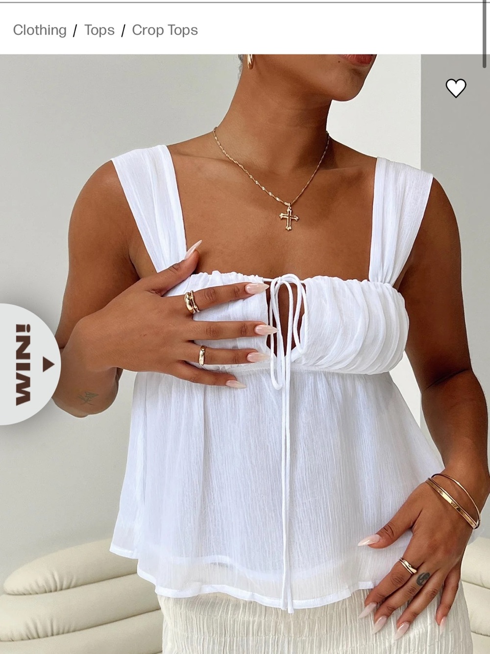 White Sleeveless Tie-Front Crop Top by
